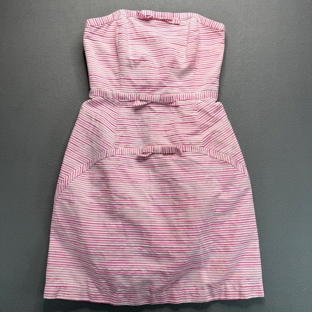 Vineyard Vines Dress Womens 2 Pink Striped Strapless Bow Seersucker Preppy